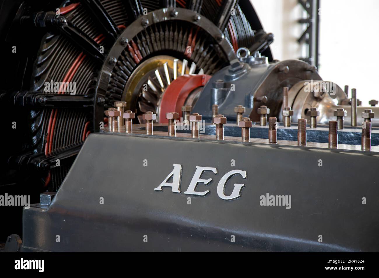 Historic AEG Generator in an Industrial Power Plant Stock Photo