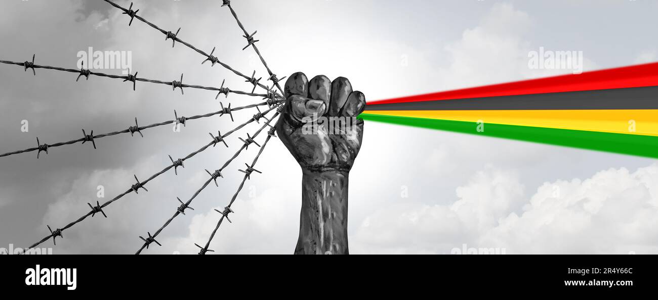 Freedom Day and Juneteenth celebration for June 19 as a holiday commemorating the end of slavery as a Social justice concept or Emancipation and Afric Stock Photo