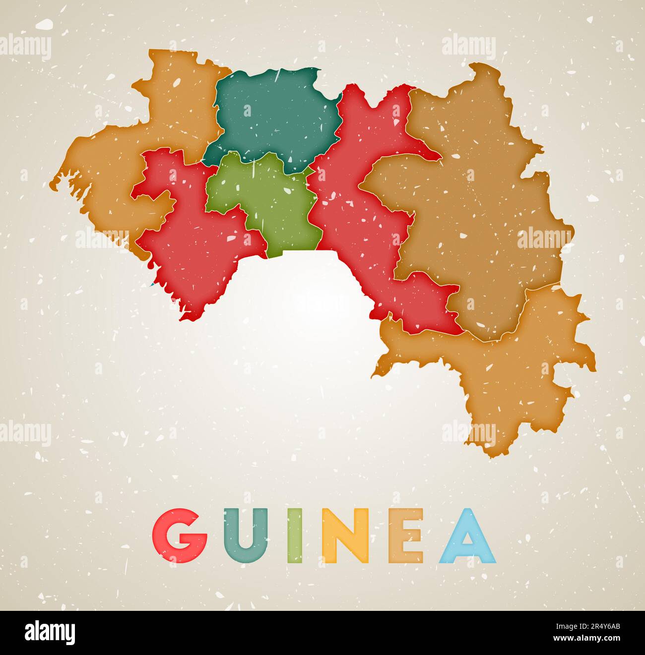 Guinea map. Country poster with colored regions. Old grunge texture