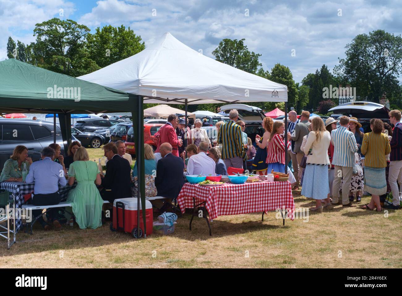 A lunch party in the car park at Henley Royal Regatta, Henley-on-Thames, 2022 Stock Photo