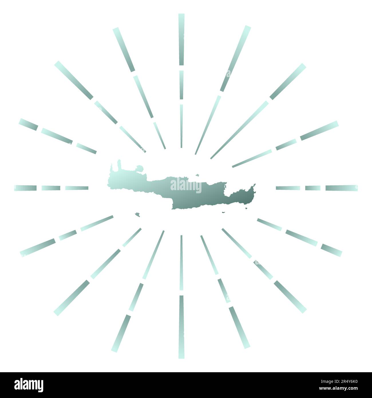 Crete gradiented sunburst. Map of the island with colorful star rays ...