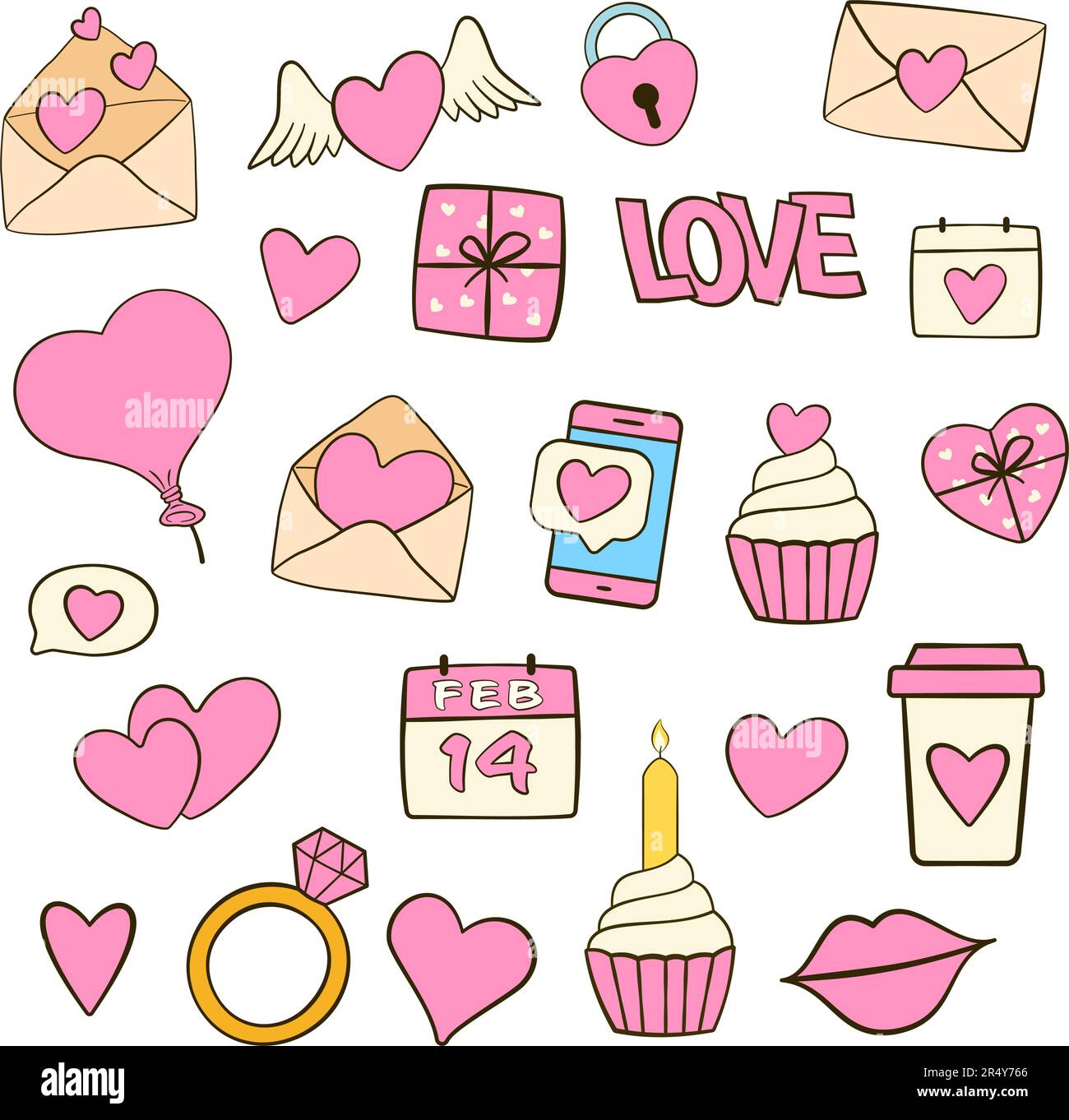 Set of Valentine's day icons. Cartoon flat icons. Vector illustration ...