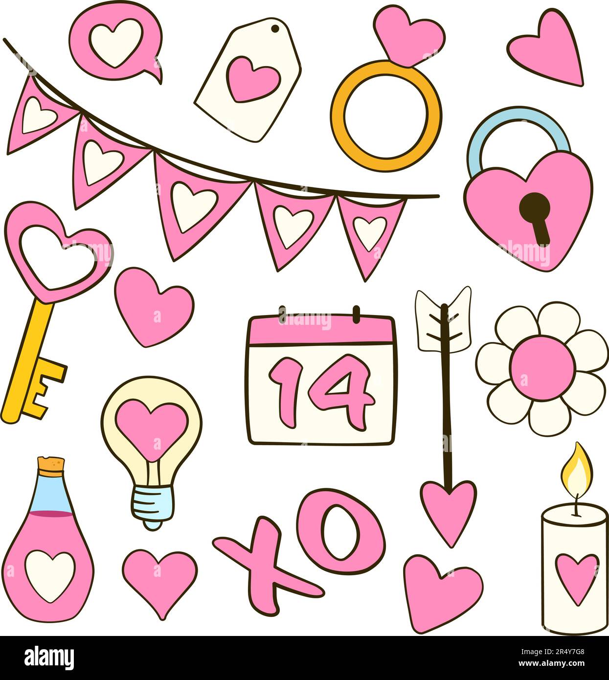 Set of Valentine's day icons. Cartoon flat icons. Vector illustration ...