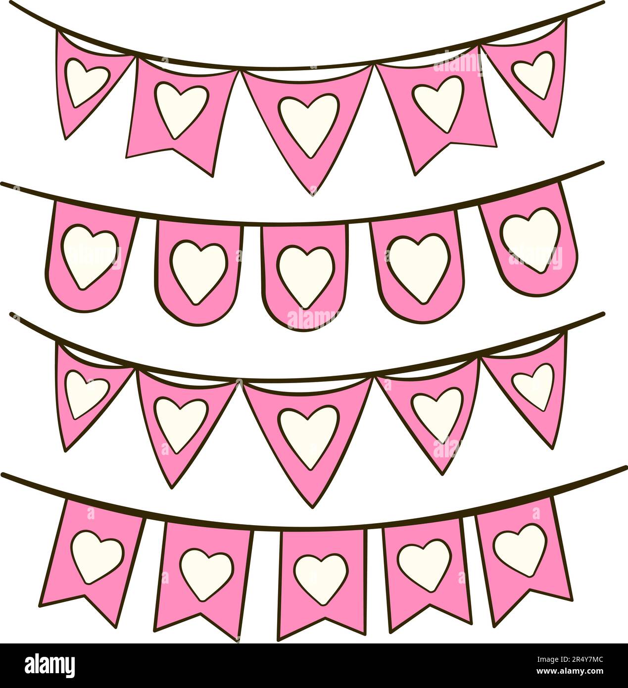 Set of pink bunting flags with hearts. Valentine's day. Cartoon. Vector  illustration Stock Vector Image & Art - Alamy