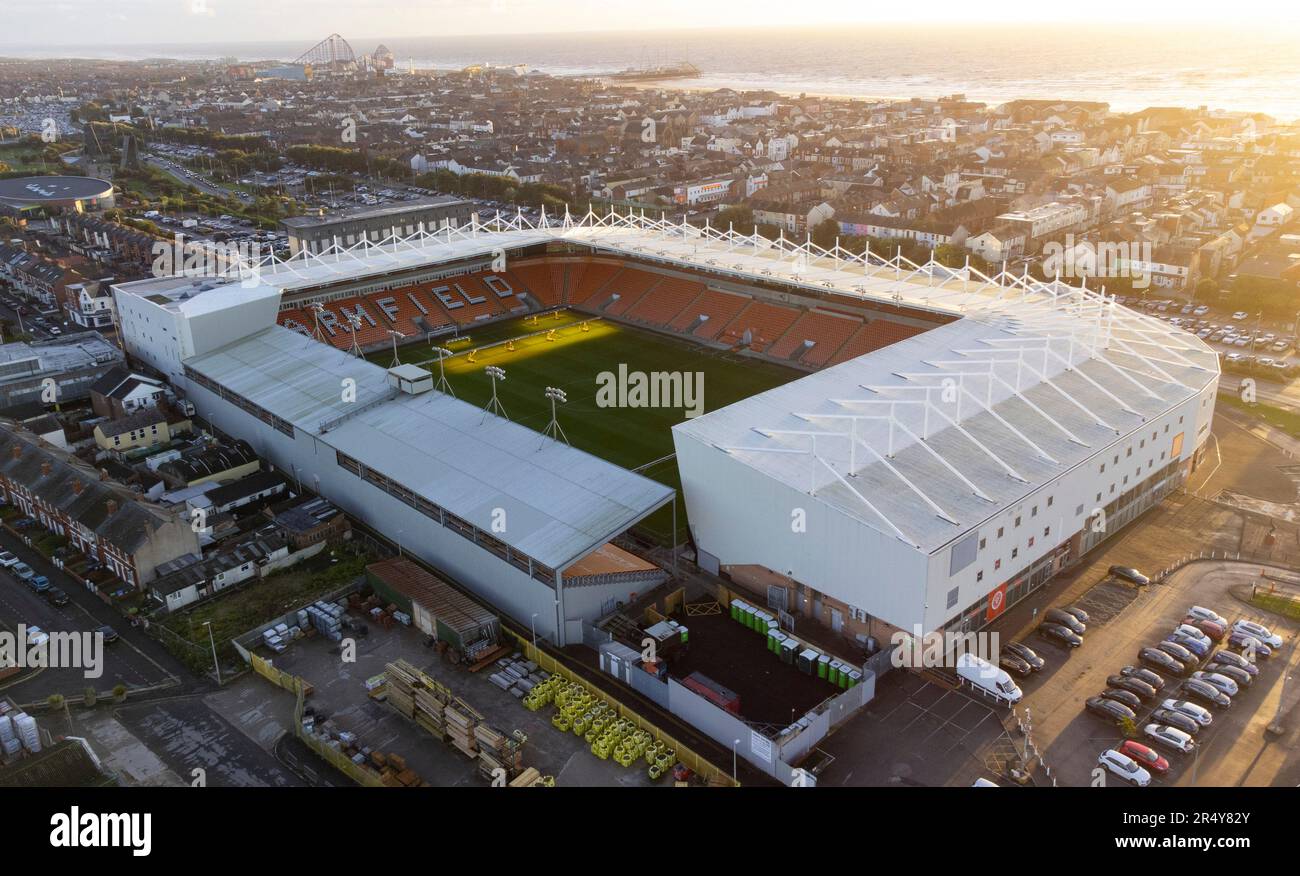 Aerial view of blackpool football stadium hires stock photography and