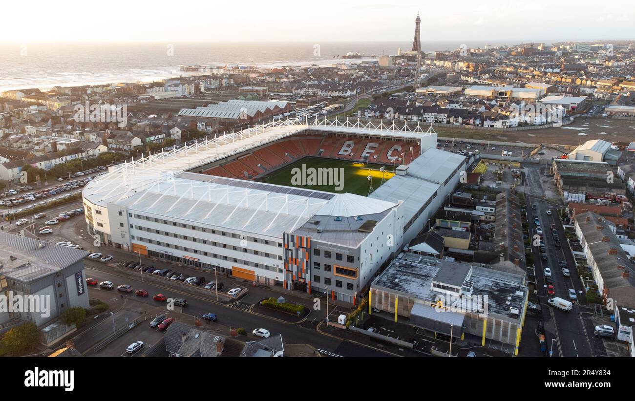 Aerial view of blackpool football stadium hires stock photography and