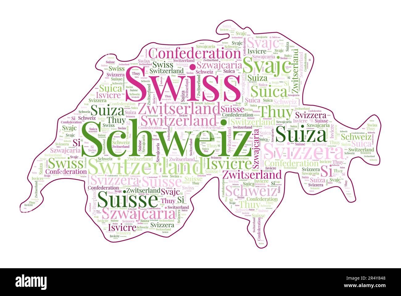Switzerland shape filled with country name in many languages