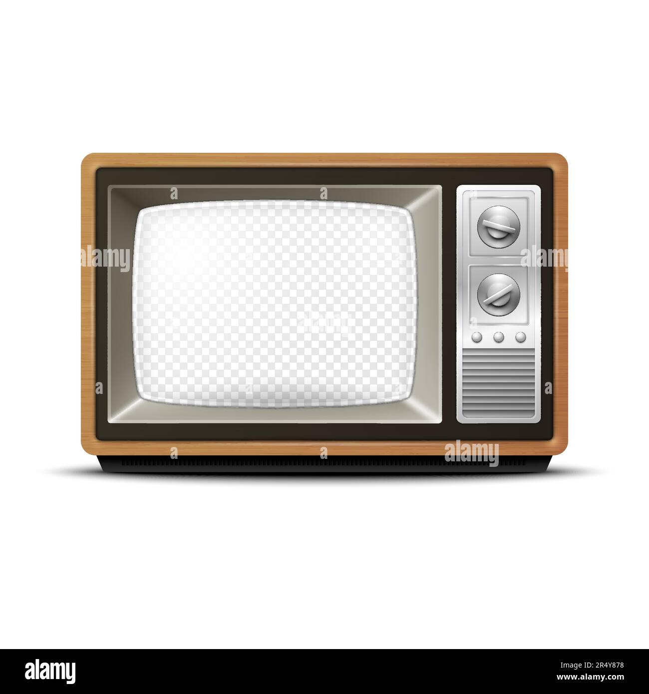 Vector Retro TV Receiver with Wooden Frame and Transparent Screen, Isolated. Home Interior Design Concept. TV Frame Design Template, Border Stock Vector