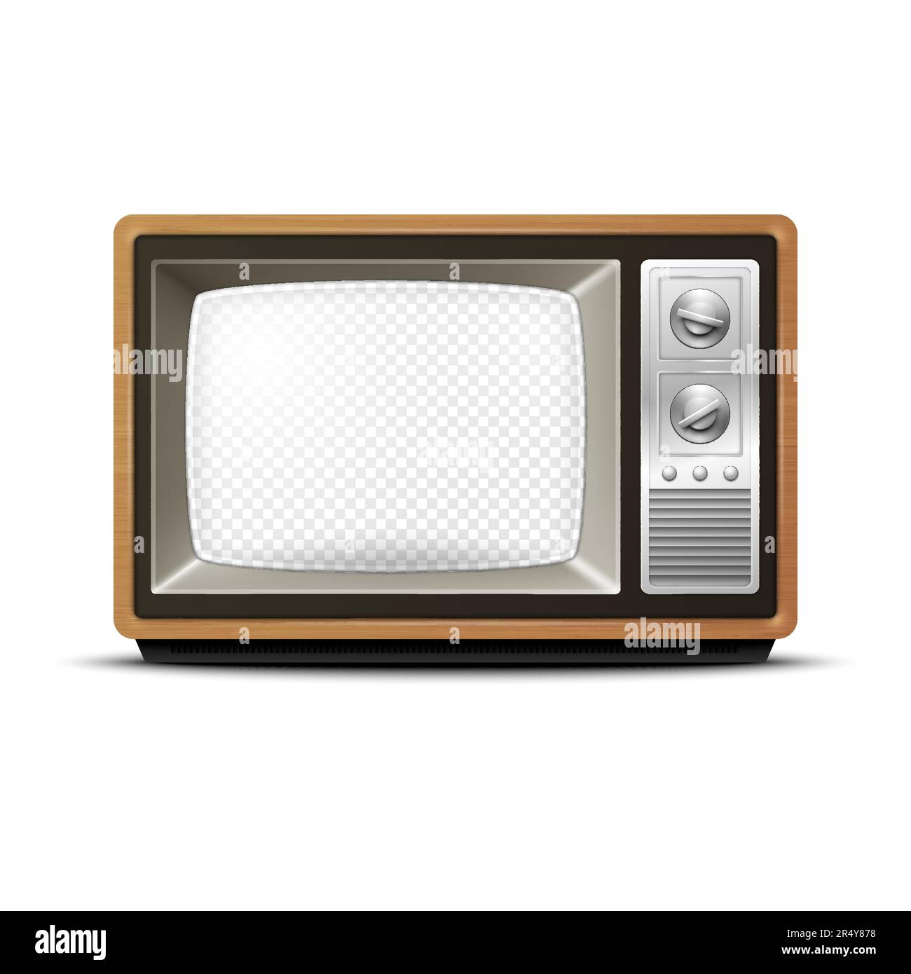 Vector Retro TV Receiver with Wooden Frame and Transparent Screen