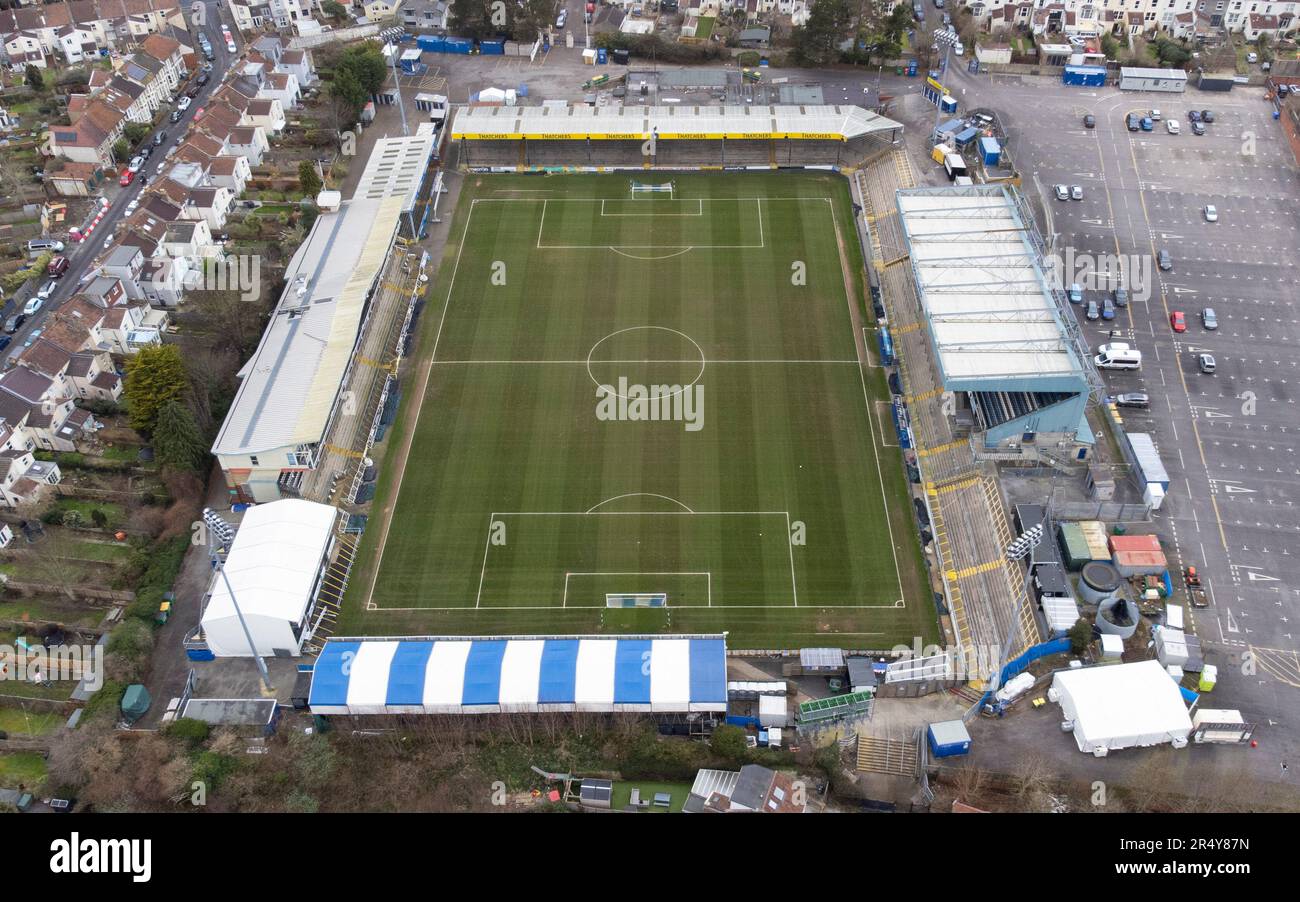 Aerial view of the Memorial Stadium, home of Bristol Rovers FC. It’s ...