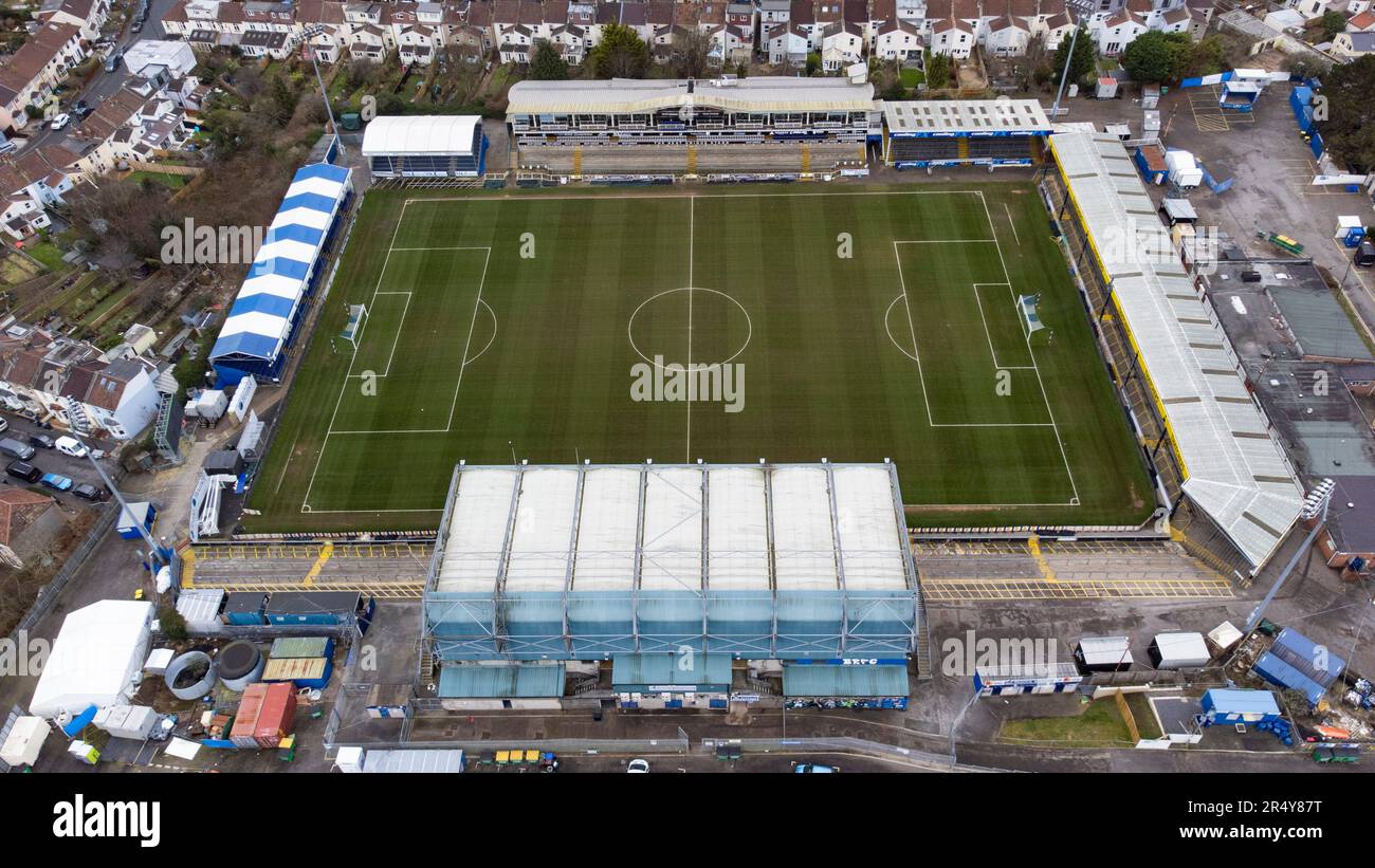 Aerial view of the Memorial Stadium, home of Bristol Rovers FC. It’s