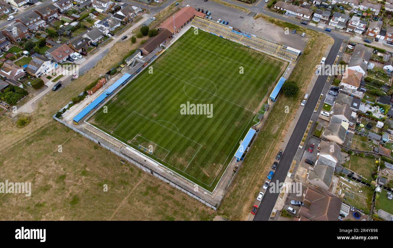 Aerial view of the Movie Starr Stadium, home of Canvey Island FC. The stadium has been called