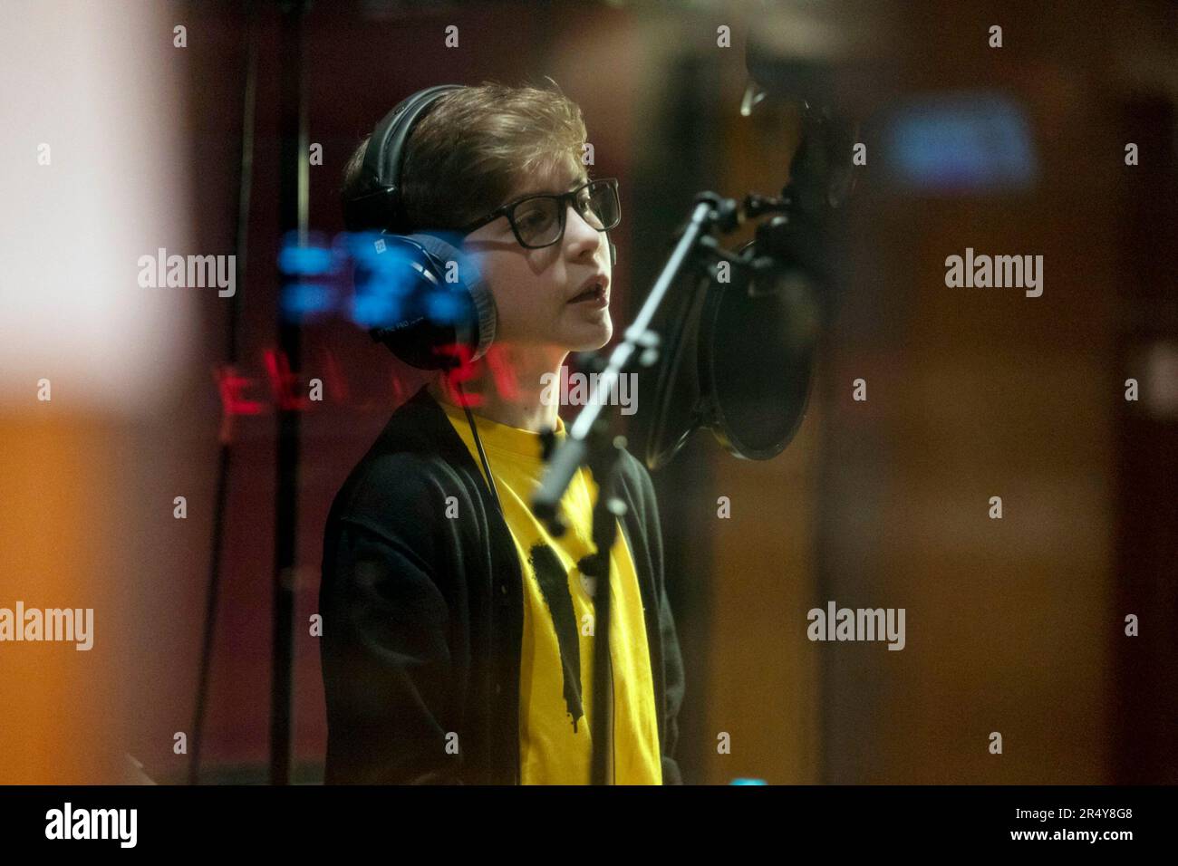 THE LITTLE MERMAID, Jacob Tremblay, voice of Flounder, in recording studio, 2023. ph Giles