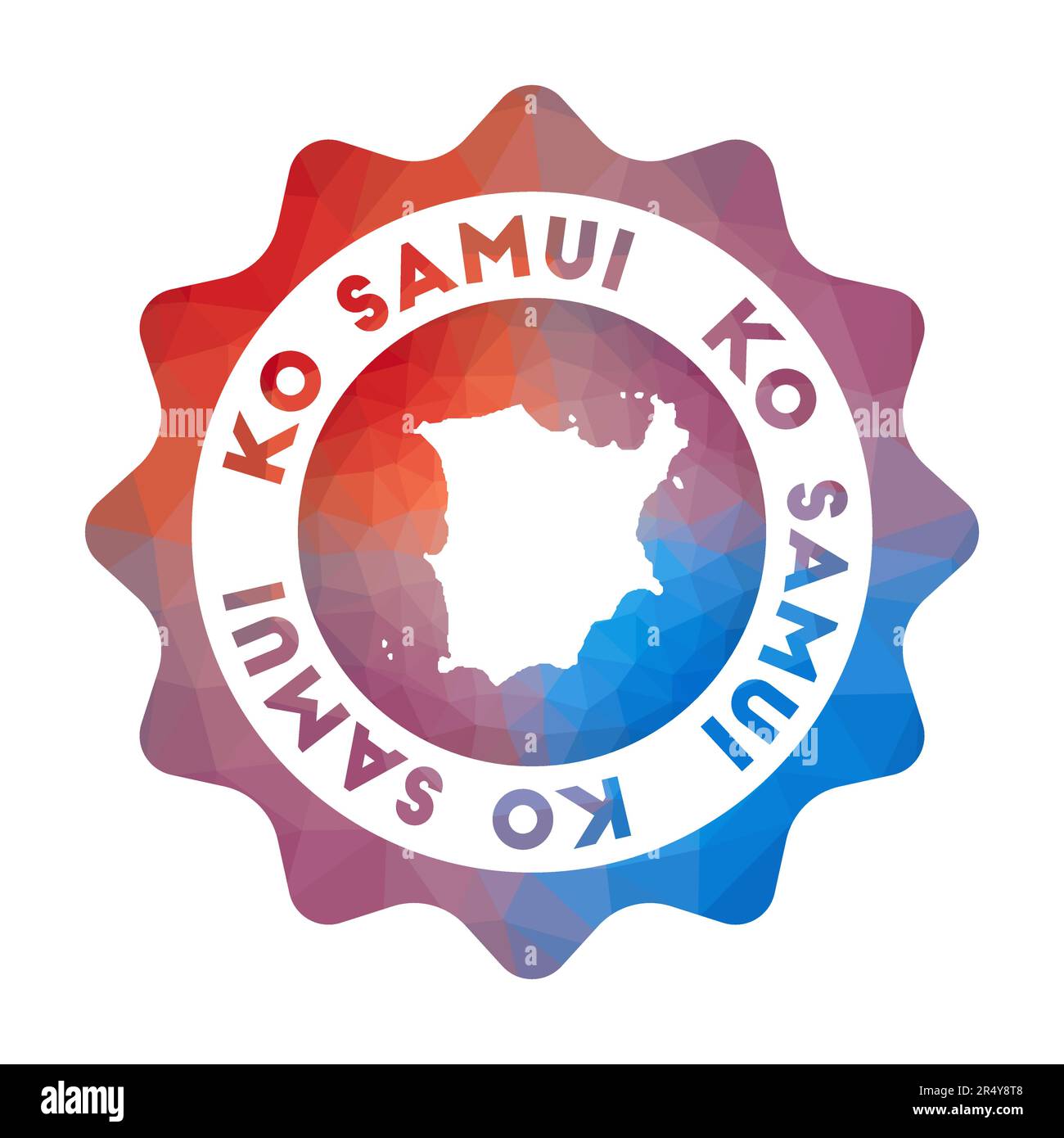 Ko Samui low poly logo. Colorful gradient travel logo of the island in geometric style. Multicolored polygonal Ko Samui rounded sign with map for your Stock Vector