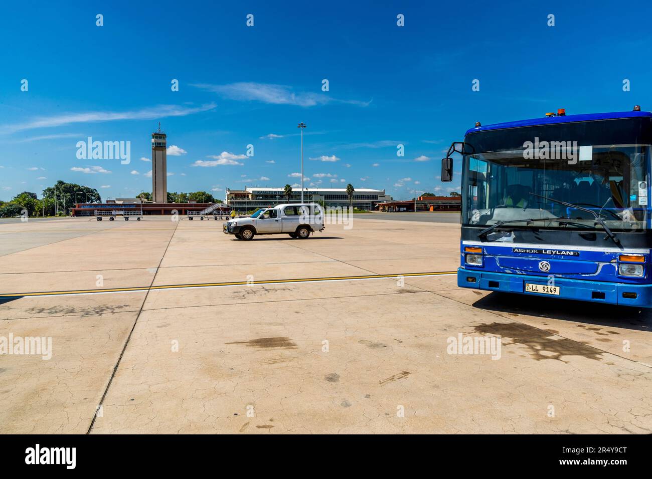On the tarmac of Kamuzu International Airport in Lilongwe, Malawi. Lilongwe Airport, capital of Malawi, also Kamuzu Airport, named after the first president Hastings Kamuzu Banda Stock Photo