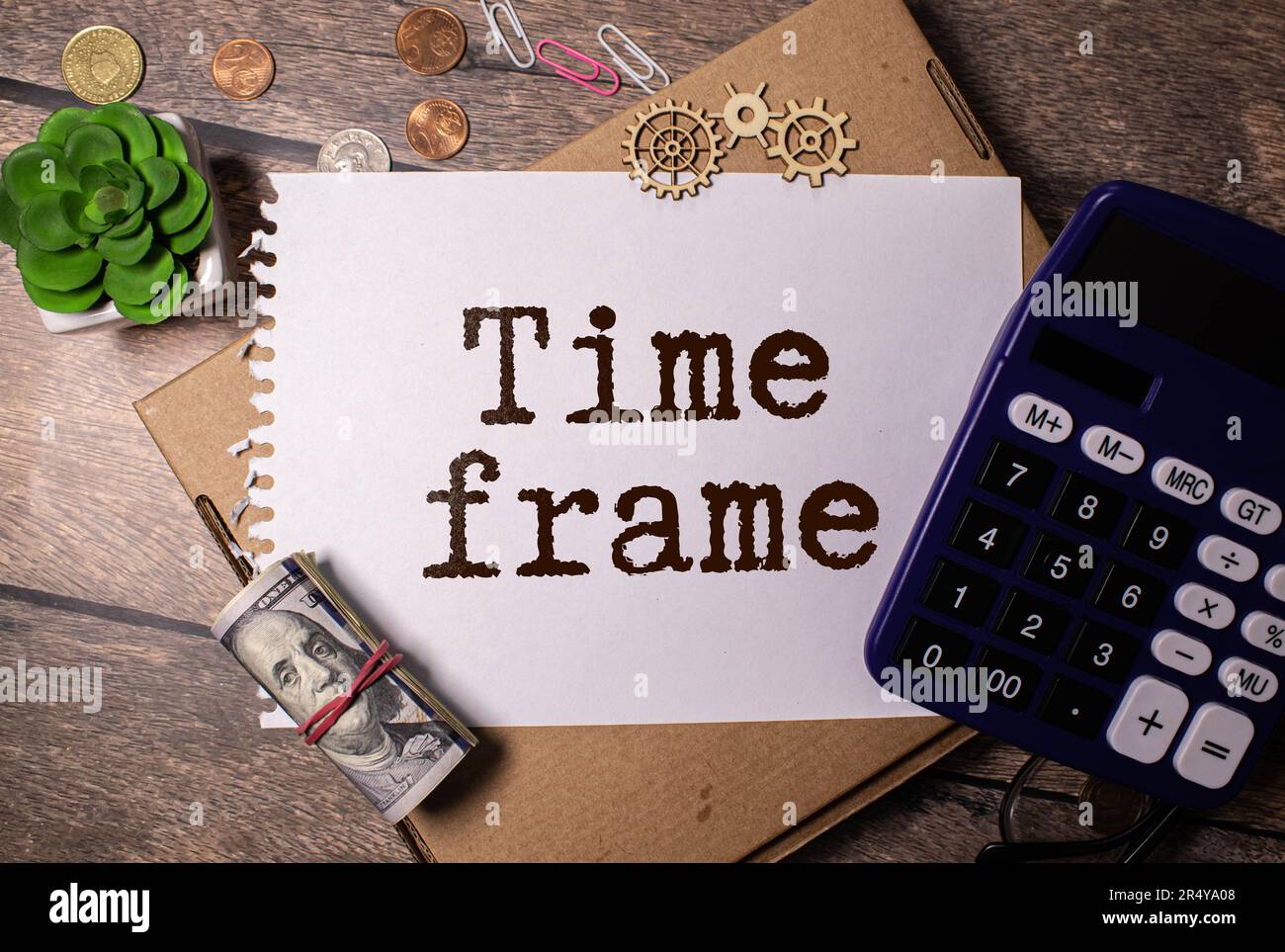 text Time frame on yellow paper Stock Photo