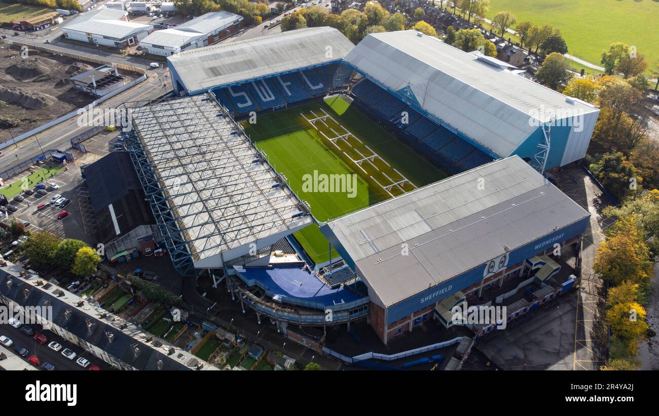 Aerial view of Hillsborough Stadium, home of Sheffield Wednesday FC ...