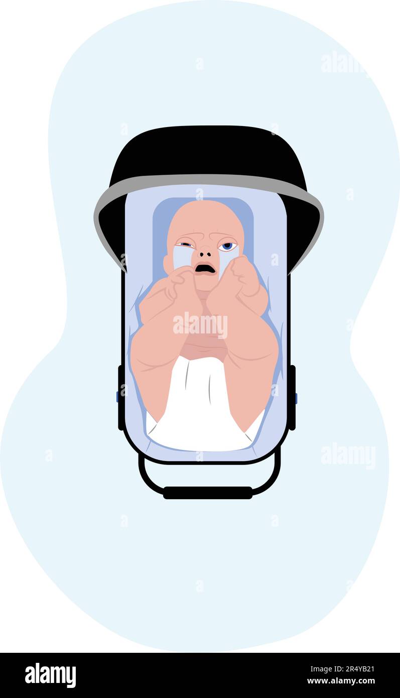 Baby Crying out Tears in Crib, Aerial View Stock Vector