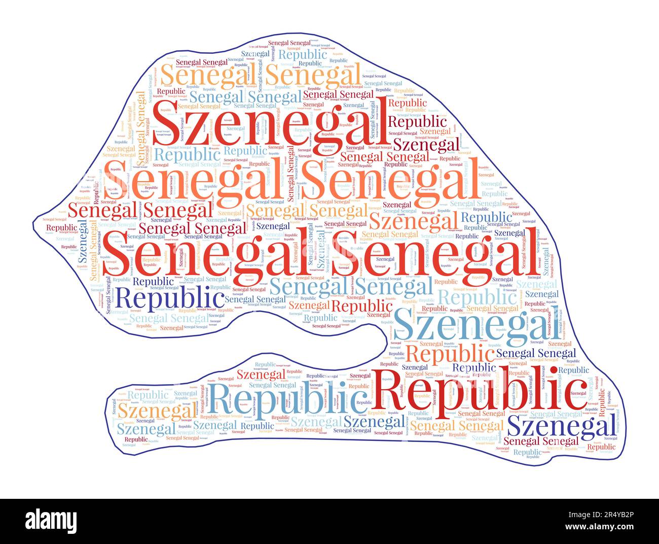 Senegal shape filled with country name in many languages. Senegal map