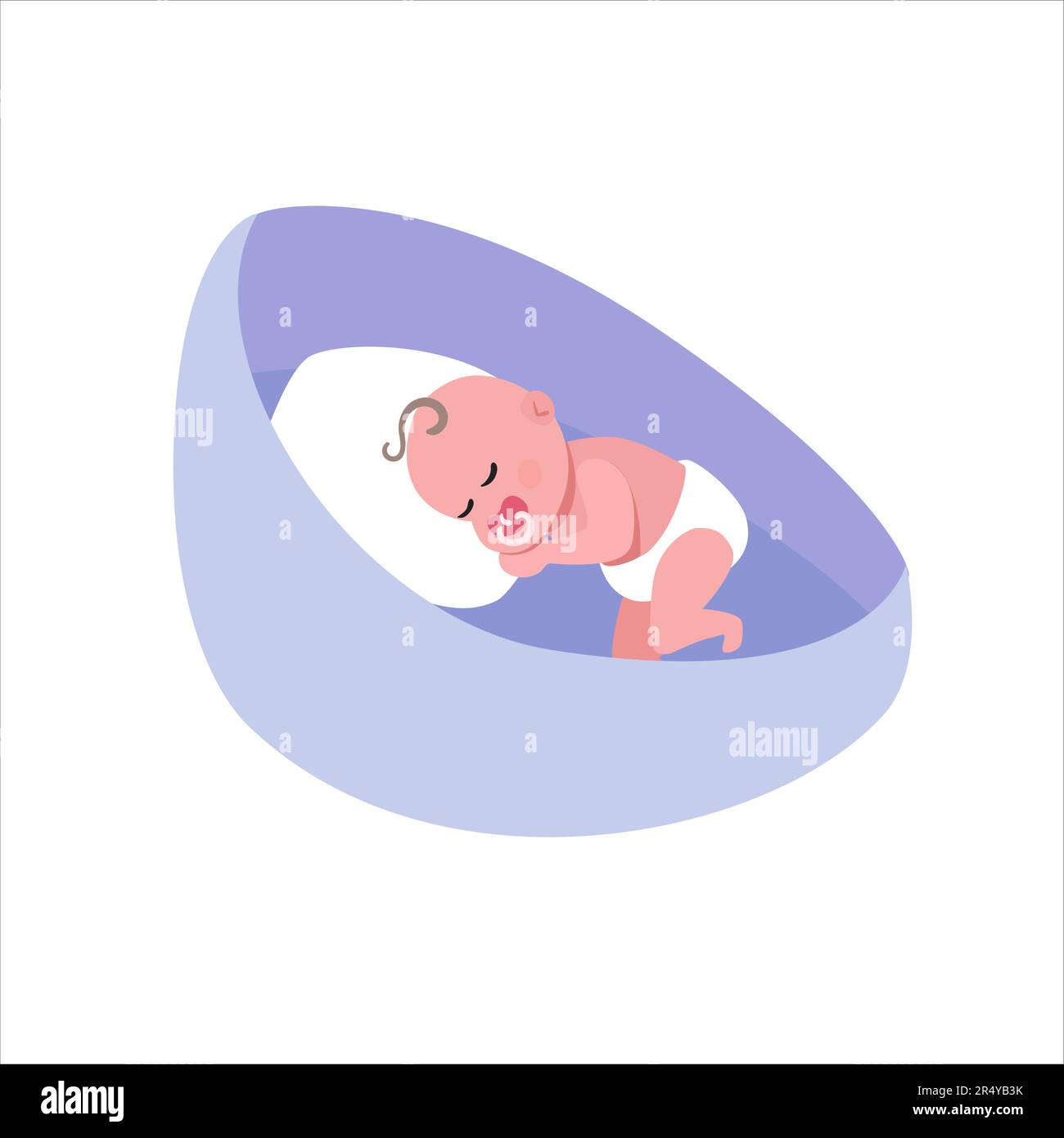 The newborn baby sleeps in the cradle. A small child lies in a crib on