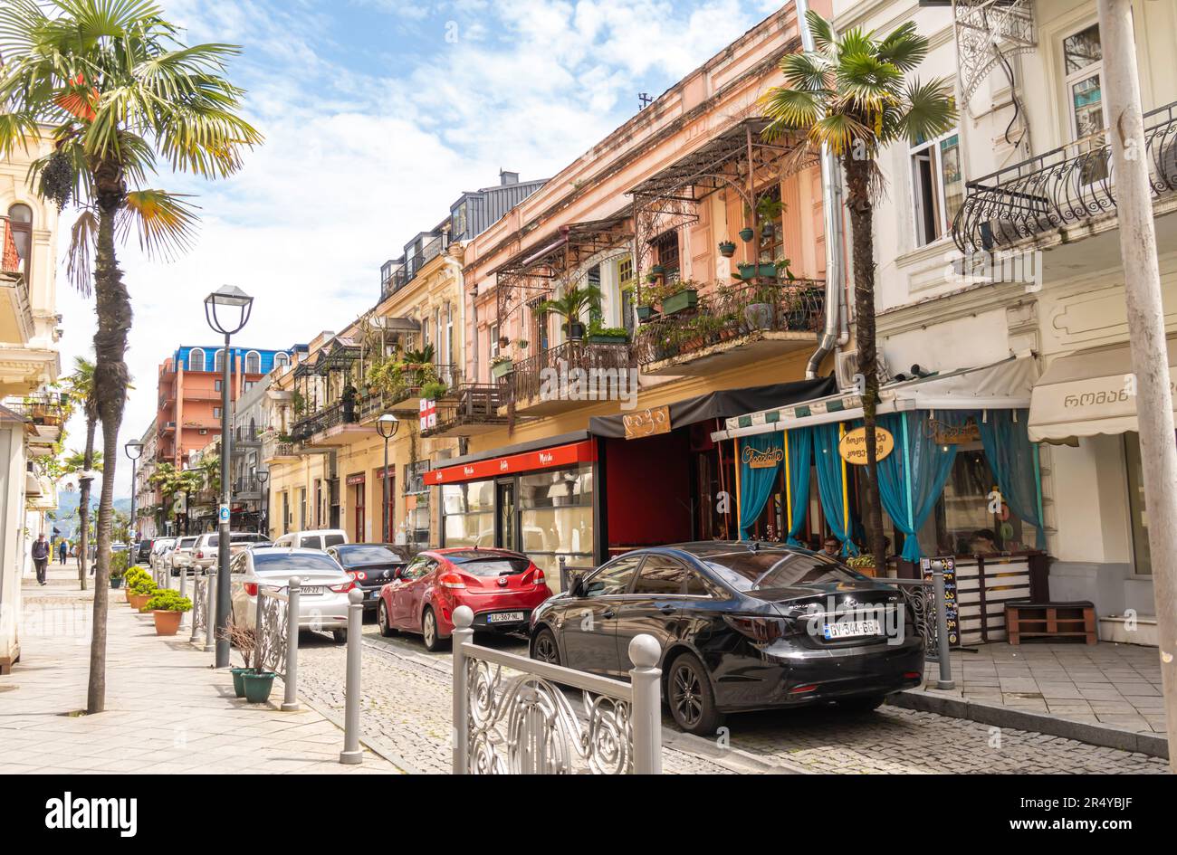 Memed Abashidze Ave, Sea-bound street in resort town of Batumi Georgia Stock Photo