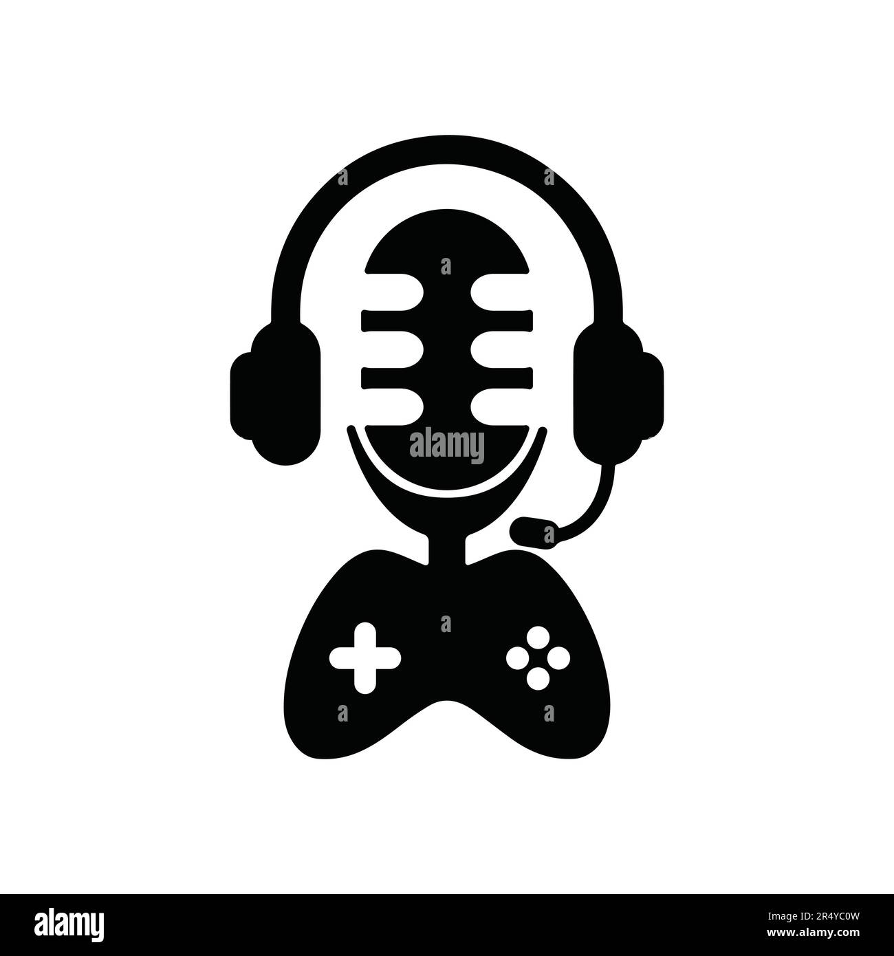 Podcast microphone with head phone and gaming joystick templete Stock Vector