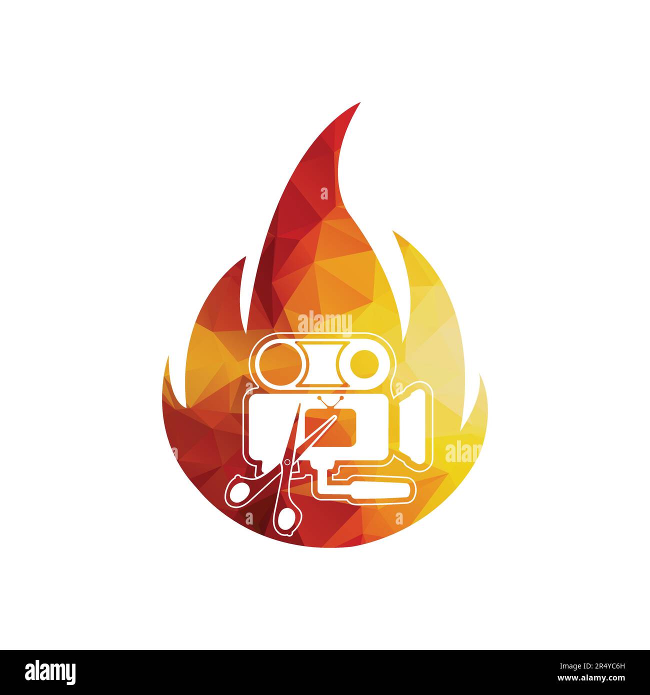 play button fire logo symbol vector, icon flame play button Stock