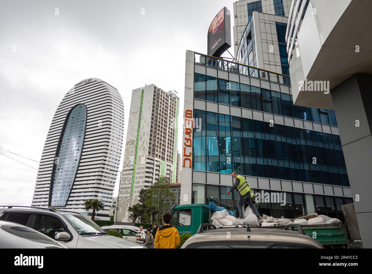 Construction works in batumi georgia with skyline of the city marriott