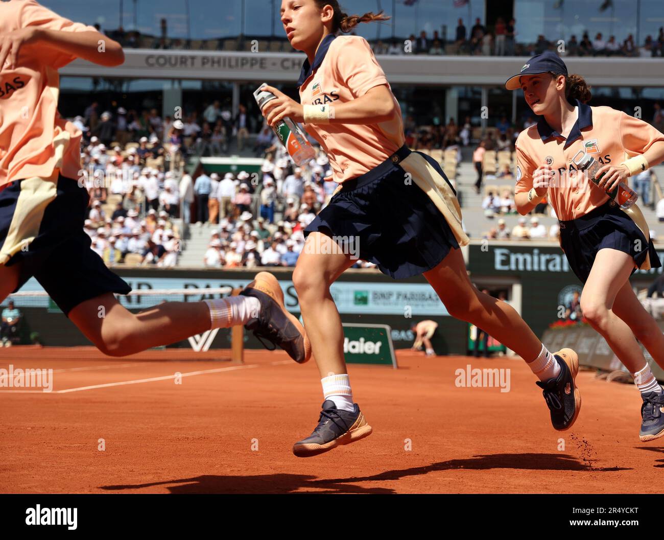Paris, France. 30th May, 2023. Ball kids run into position during world number 2 seeded Daniil