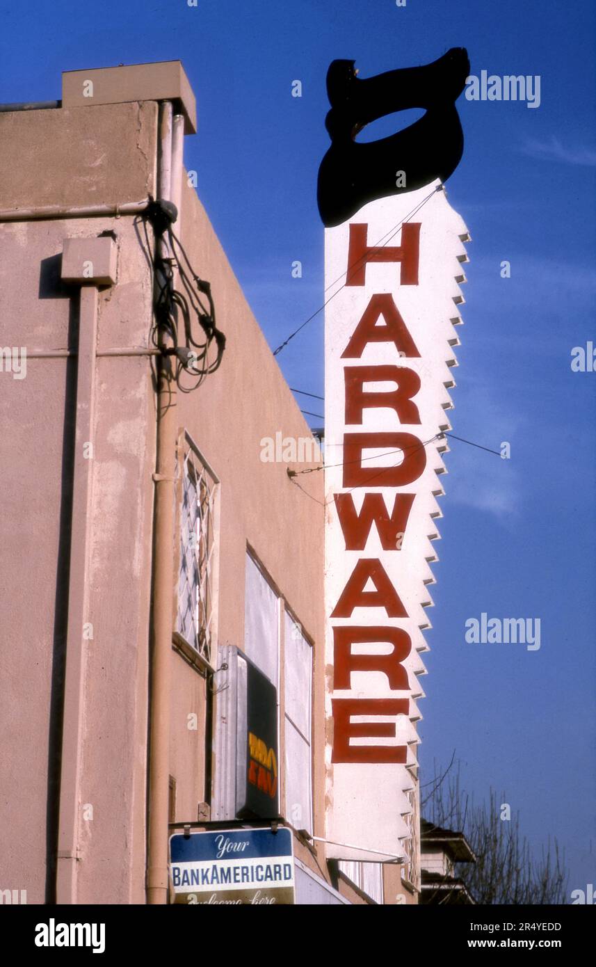 Hardware store sign in the shape of a saw in the Silverlake District of