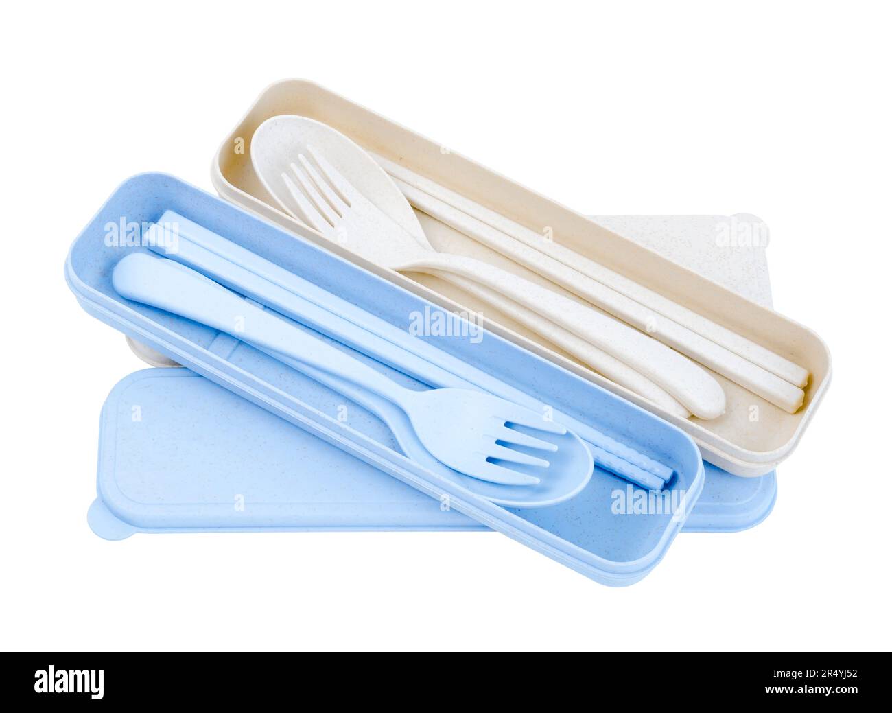 Plastic spoons, forks and chopsticks set isolated on white background