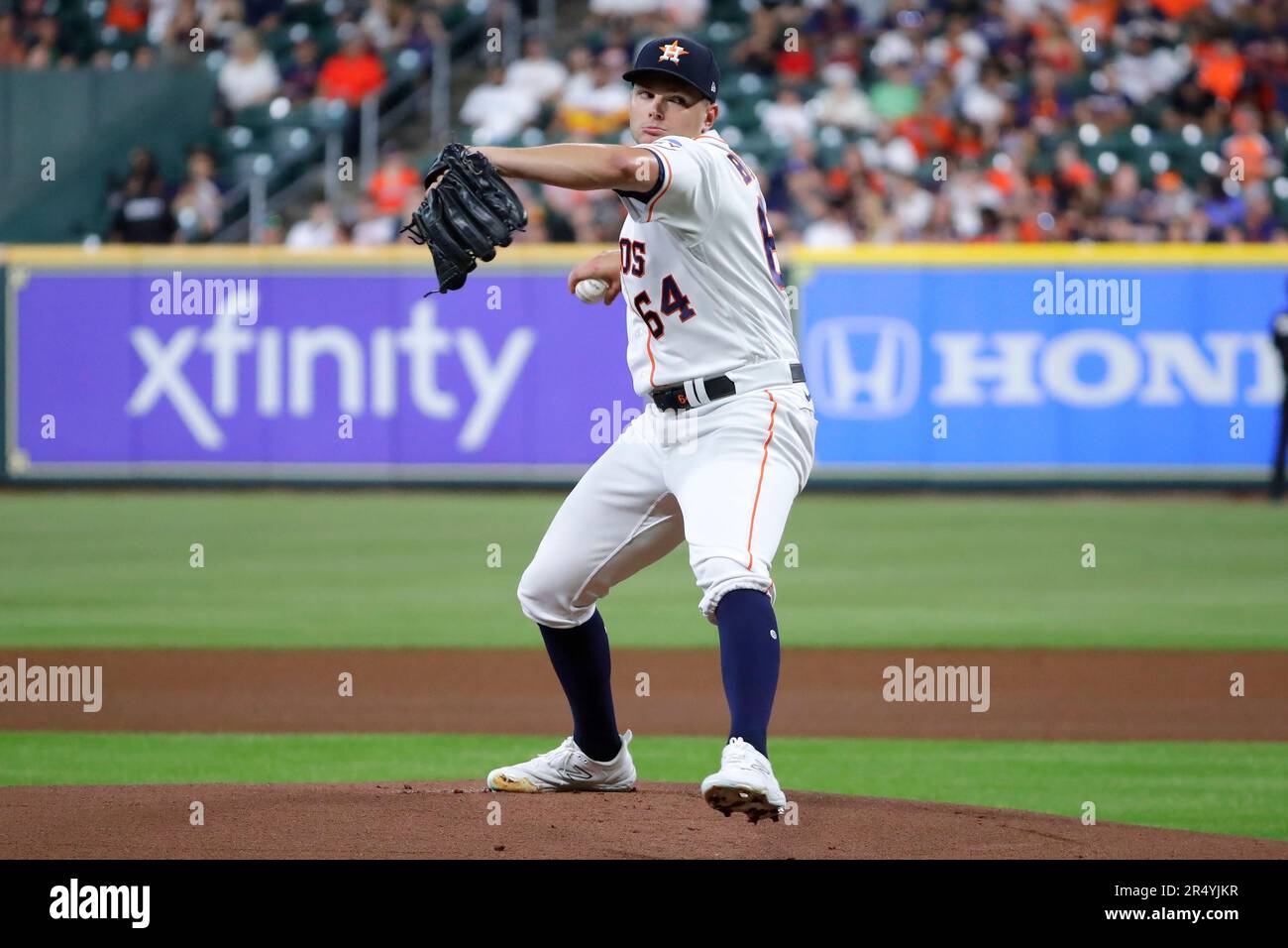 Houston Astros starting pitcher Brandon Bielak throws against the