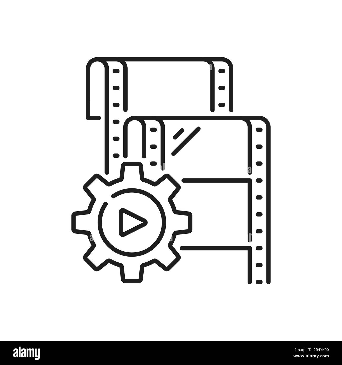 Filmstrip reel isolated movie video film production outline icon. Vector film strip retro video camera diapositive. Retro video footage sign Stock Vector