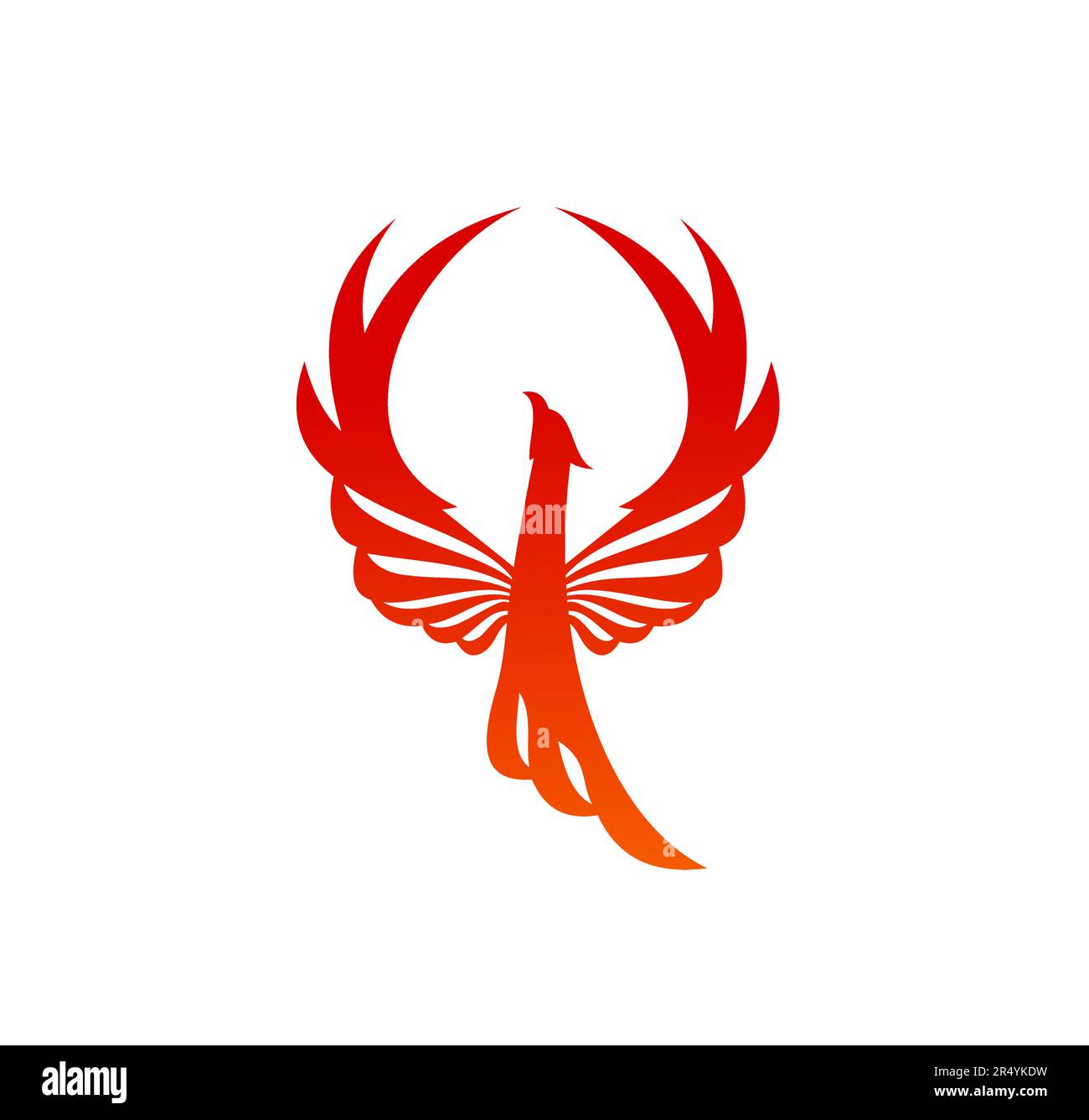 Phoenix bird with fire flames vector silhouette. Burning firebird, fenix or phoenix fantasy bird with raised wings. Abstract eagle or falcon with flaming feathers, wings and tail heraldic emblem Stock Vector