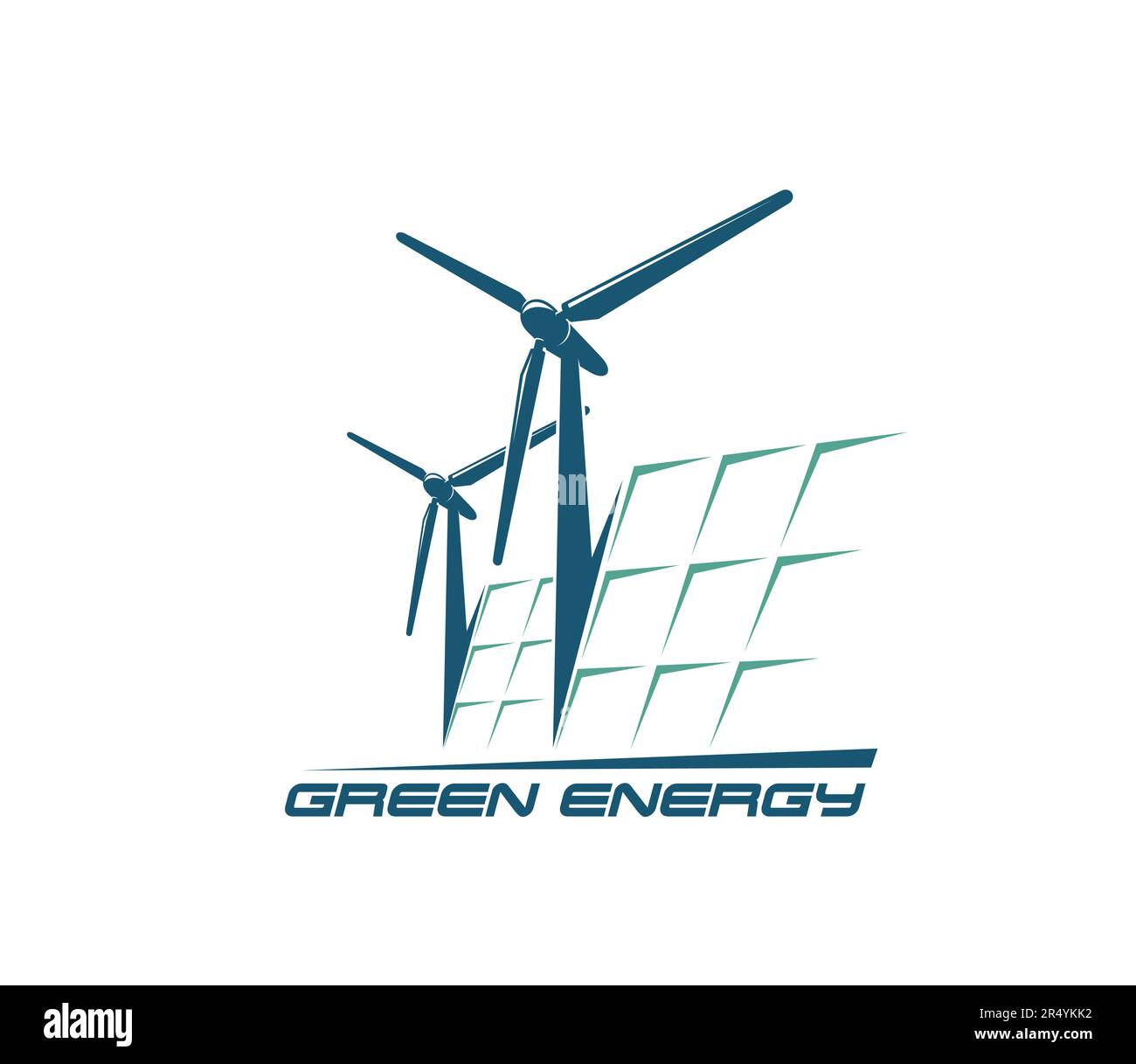 Wind turbine and solar panel icon, green energy and power generation ...