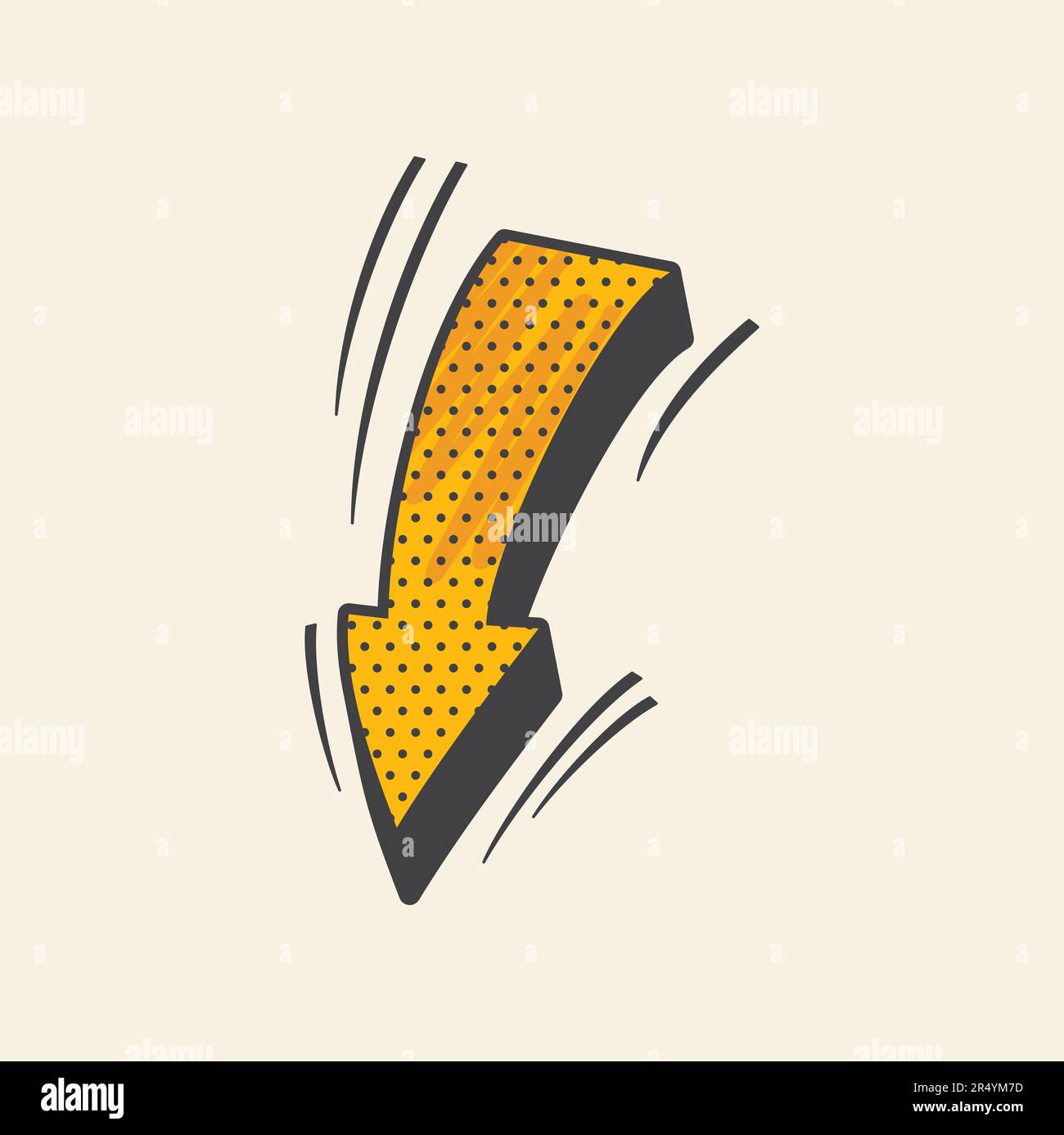 Cartoon flash, comic power arrow pointing down, isolated color