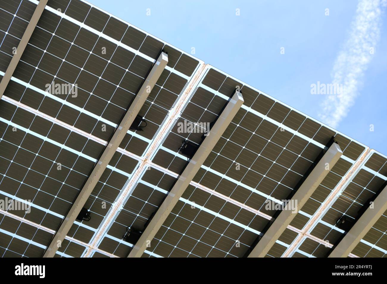 Solar photovoltaic panels mounted on metal frame for producing clean ...