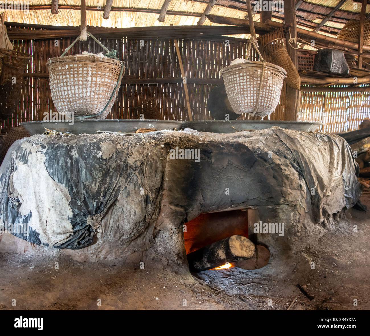 Boiling rock salt, traditional salt making of Bo Kluea rock salt pond