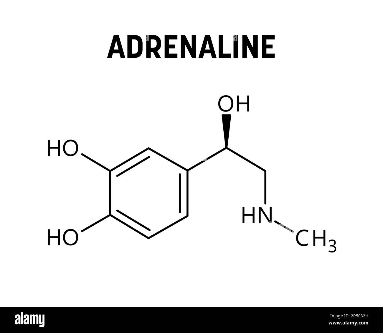 Adrenaline molecular structure. Adrenaline, or epinephrine, is a