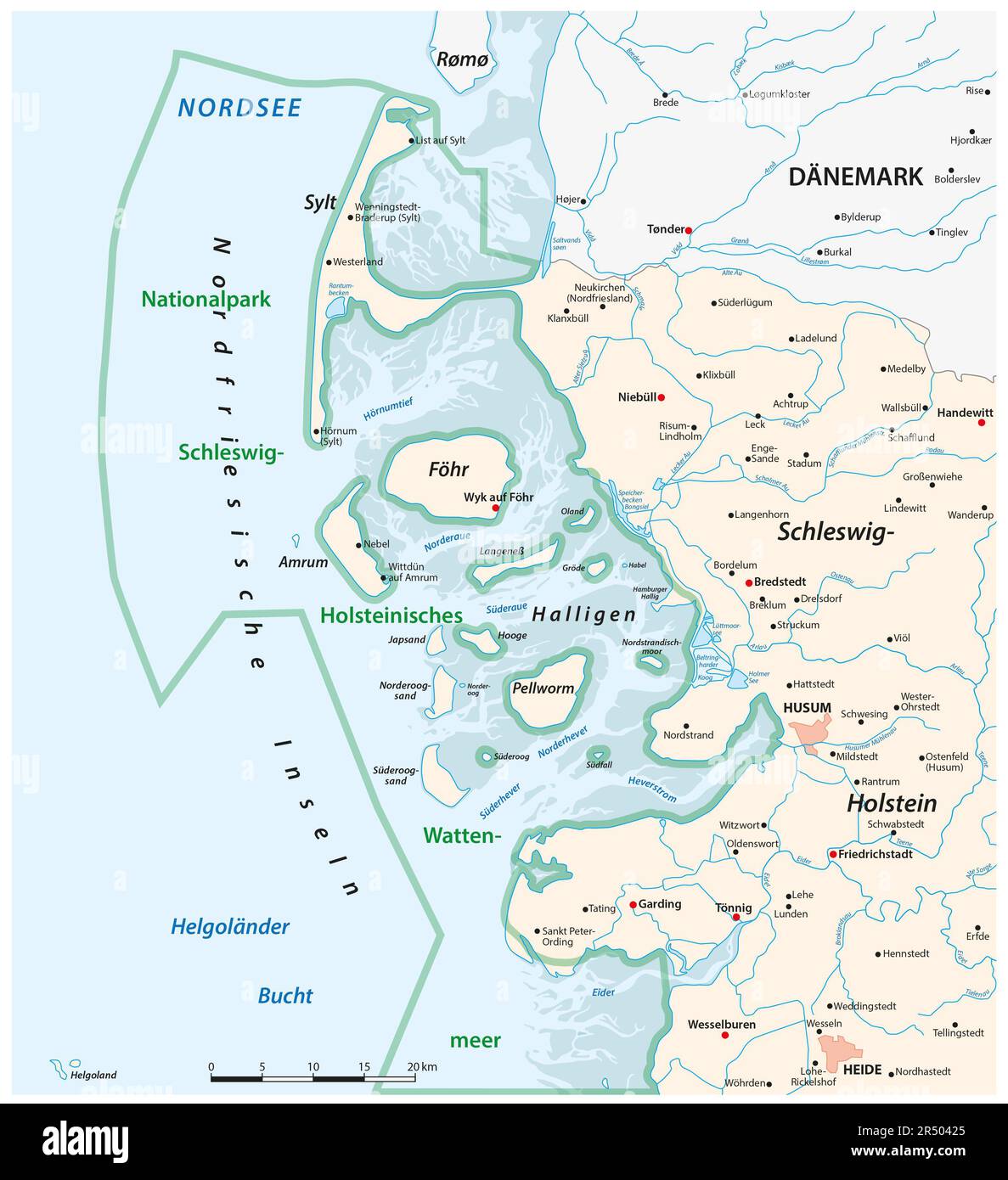 Vector map of Nordfriesland, Schleswig-Holstein, Germany Stock Photo