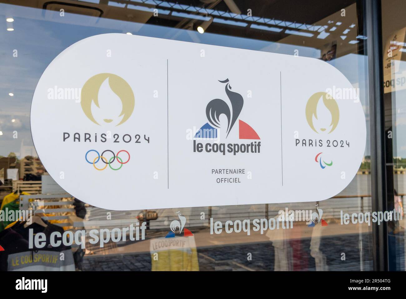 Bordeaux Aquitaine France 05 29 2023 Le coq sportif paris 2024 Olympic Games facade logo brand and text sign of sportswear store supplier of at Stock Photo Alamy