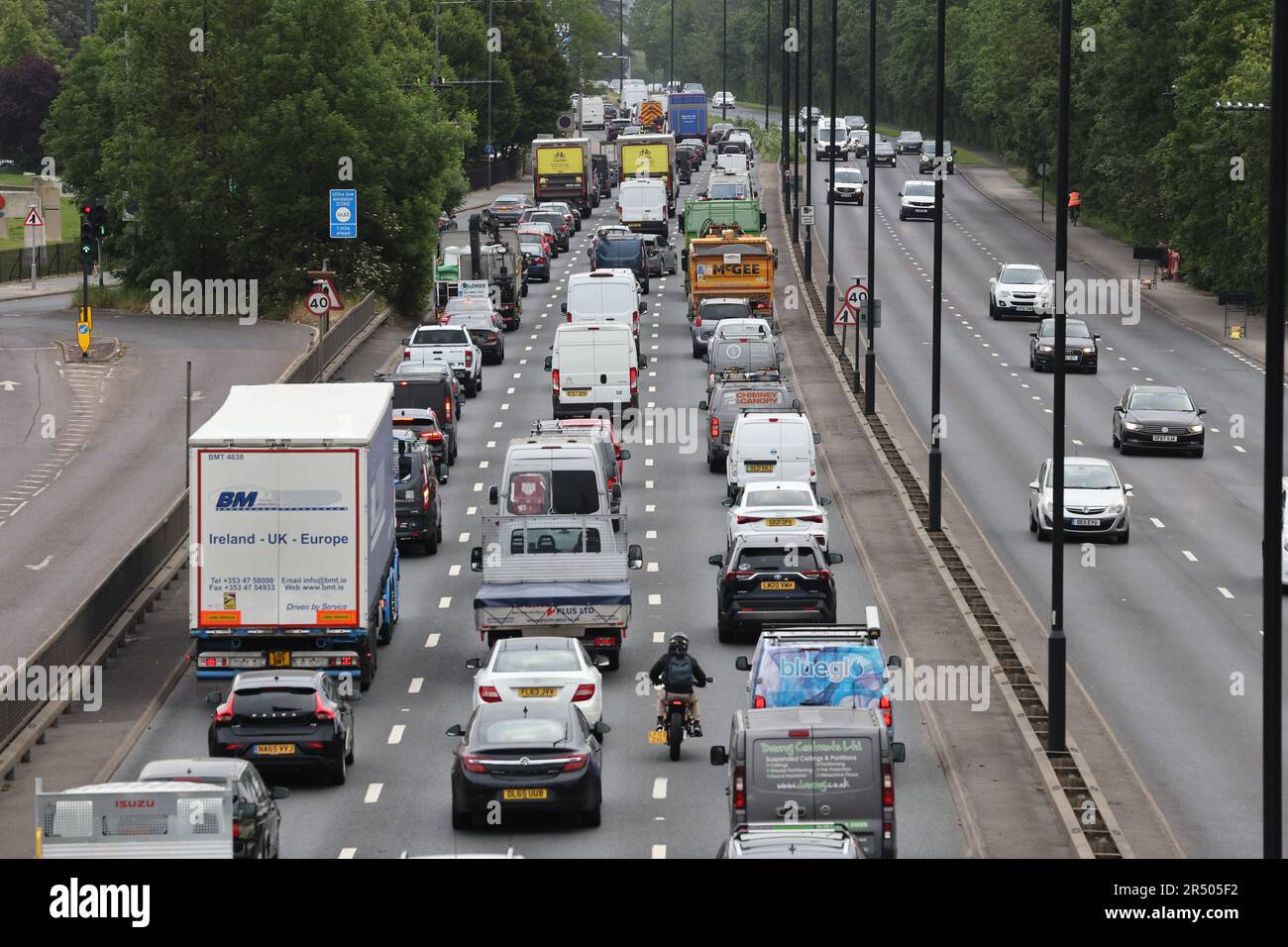 London, UK. 31st May, 2023. Heavy traffic on the A40 at Perivale in West London on the morning