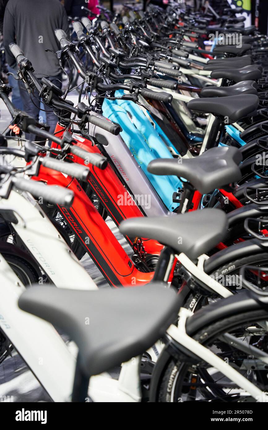 Braunschweig, Germany, March 5, 2023 Victoria ebikes stand close