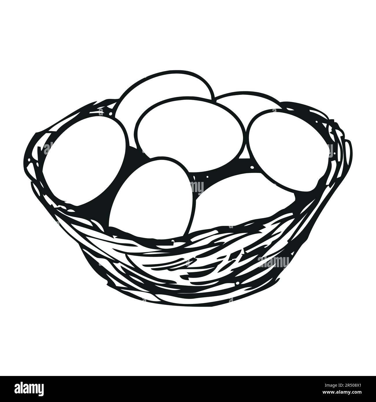 eggs in a wicker basket black and white illustration Stock Vector