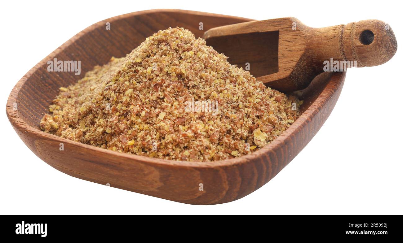 Crushed flax seeds in a bowl closeup and isolated Stock Photo Alamy