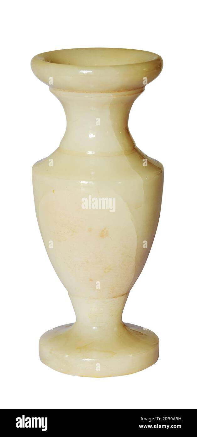 Large alabaster-marble onyx vase or urn. Elegant classic marble home decor, isolated on white background Stock Photo