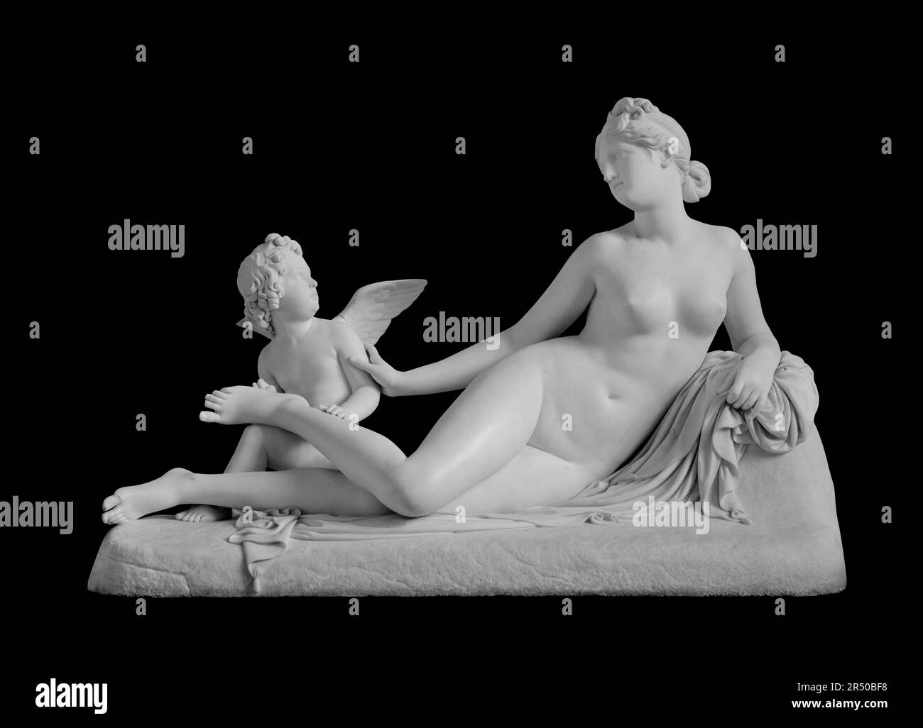 Ancient statue. Venus and Cupid sculpture of Pietro Tenerani. Masterpiece isolated with clipping path Stock Photo