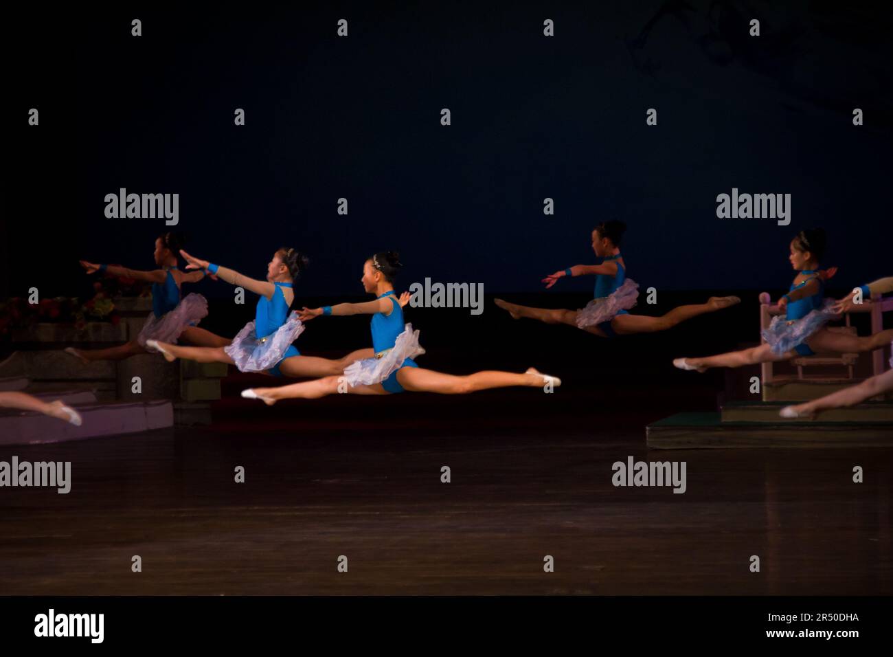 kids performing a show at Mangyongdae School Children's Palace in Pyongyang in North Korea Stock Photo