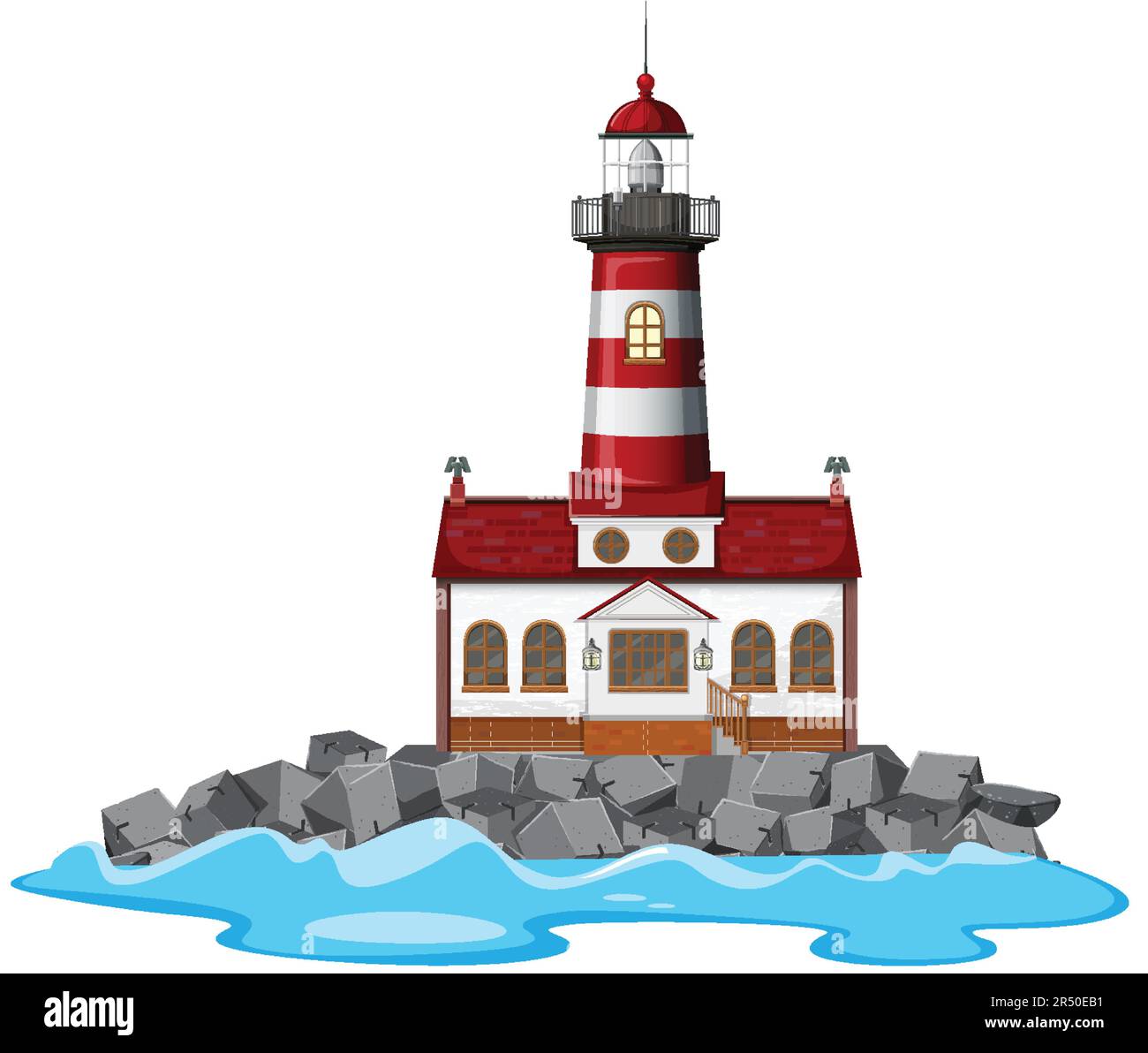 A lighthouse rock stone island isolated illustration Stock Vector Image ...