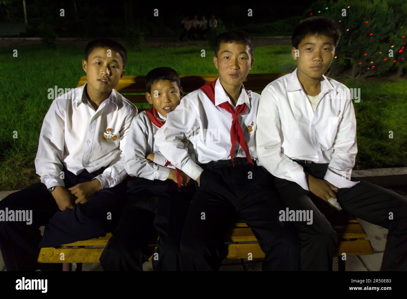 Young pioneers in Pyongyang, North Korea Stock Photo